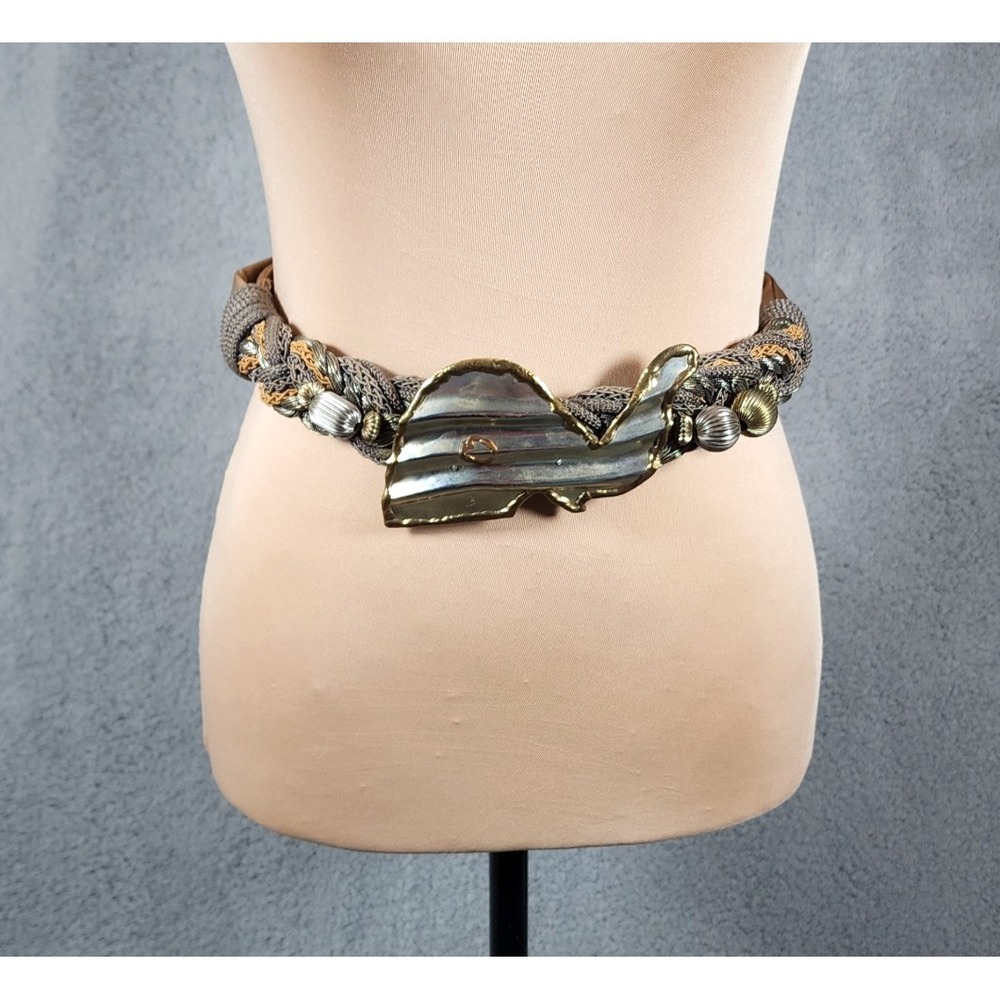 Vtg Carolyn Tanner Women's Braided  Adjustable Belt Metal Abstract Elephant 35"